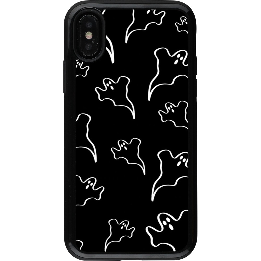 Coque iPhone X / Xs - Hybrid Armor noir Halloween 2024 black and white ghosts