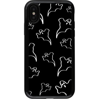 Coque iPhone X / Xs - Hybrid Armor noir Halloween 2024 black and white ghosts