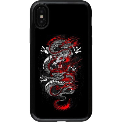 Coque iPhone X / Xs - Hybrid Armor noir Japanese style Dragon Tattoo Red Black