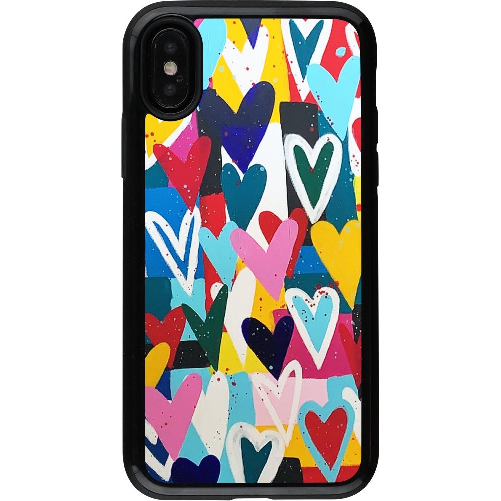 Coque iPhone X / Xs - Hybrid Armor noir Joyful Hearts