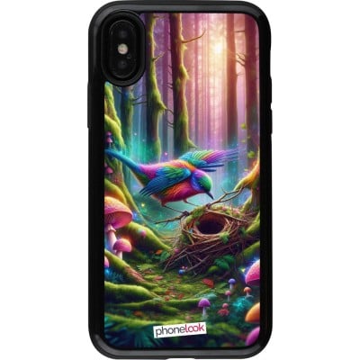 Coque iPhone X / Xs - Hybrid Armor noir Oiseau Nid Forêt