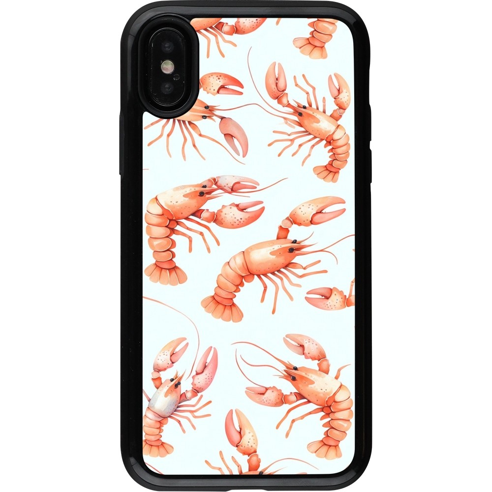 Coque iPhone X / Xs - Hybrid Armor noir Pattern de homards pastels