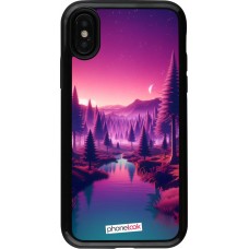 Coque iPhone X / Xs - Hybrid Armor noir Paysage Violet-Rose