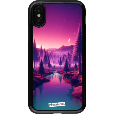 Coque iPhone X / Xs - Hybrid Armor noir Paysage Violet-Rose