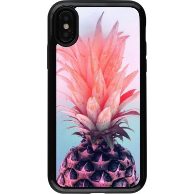 Coque iPhone X / Xs - Hybrid Armor noir Purple Pink Pineapple