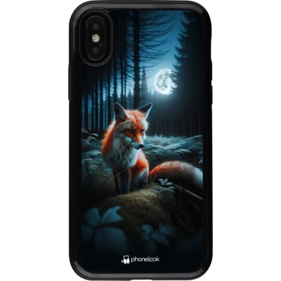 Coque iPhone X / Xs - Hybrid Armor noir Renard lune forêt