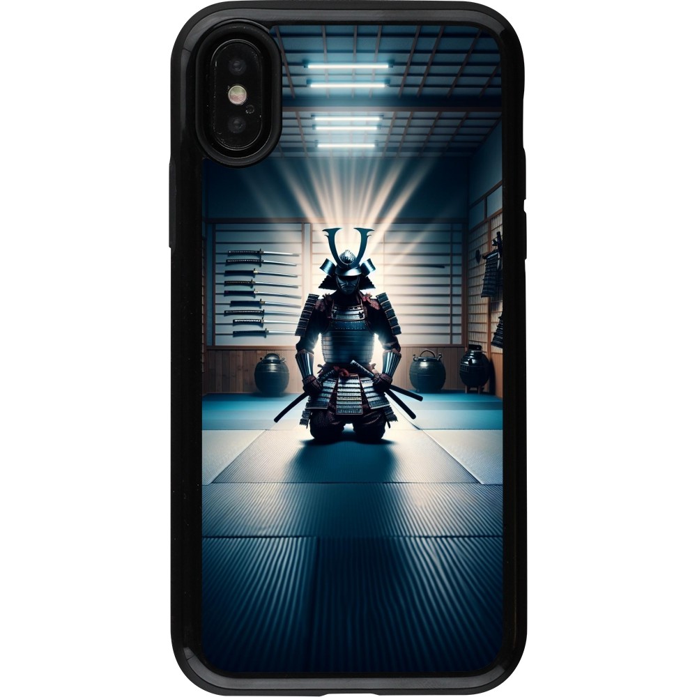 Coque iPhone X / Xs - Hybrid Armor noir Samouraï en prière