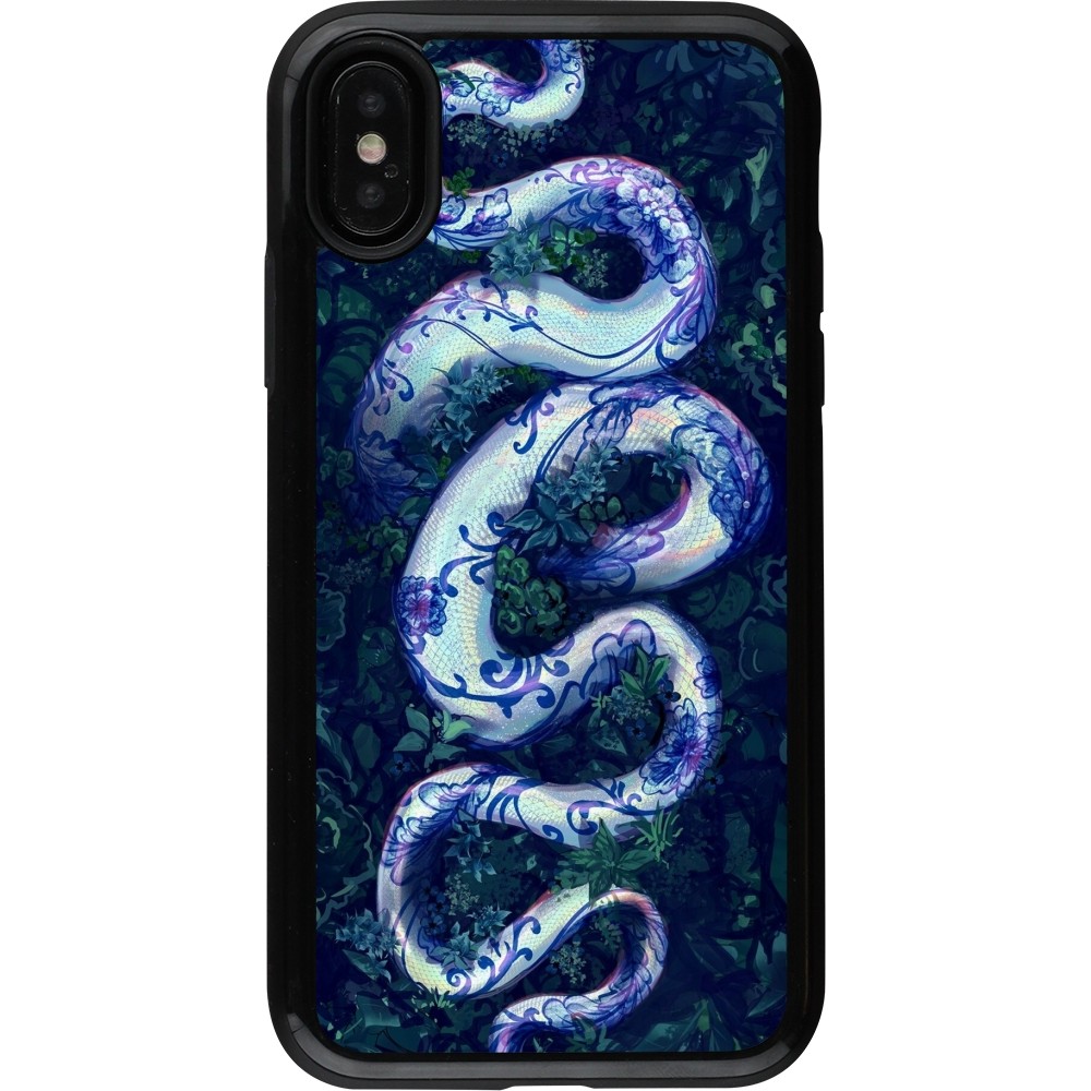 Coque iPhone X / Xs - Hybrid Armor noir Serpent Blue Anaconda