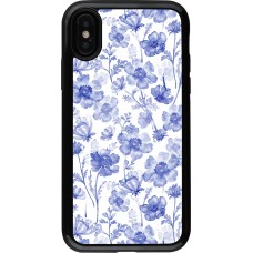 Coque iPhone X / Xs - Hybrid Armor noir Spring 23 watercolor blue flowers