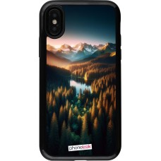 Coque iPhone X / Xs - Hybrid Armor noir Sunset Forest Lake