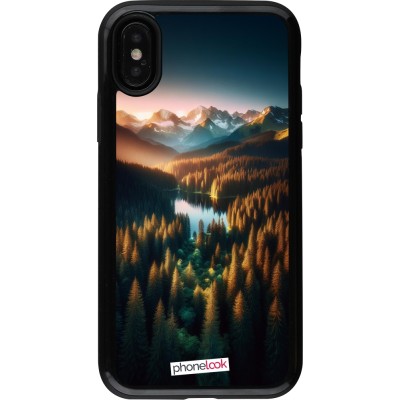 Coque iPhone X / Xs - Hybrid Armor noir Sunset Forest Lake