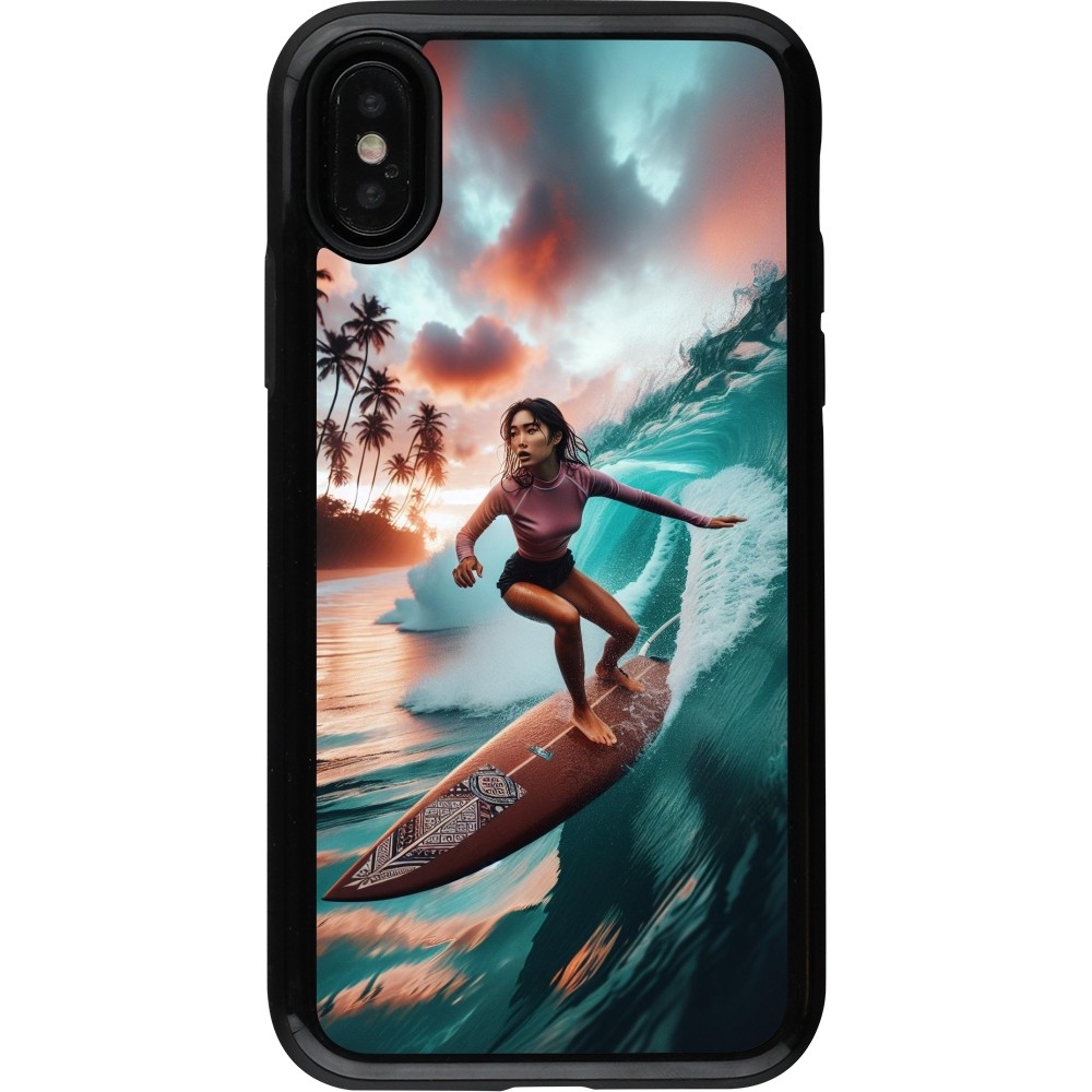 Coque iPhone X / Xs - Hybrid Armor noir Surfeuse Balinaise