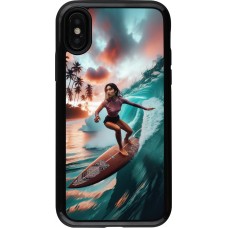 Coque iPhone X / Xs - Hybrid Armor noir Surfeuse Balinaise