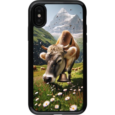 Coque iPhone X / Xs - Hybrid Armor noir Vache montagne Valais