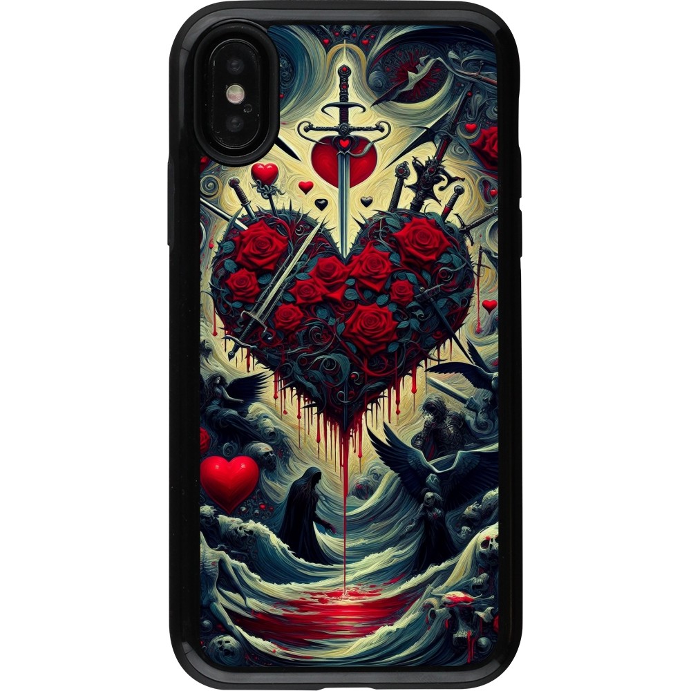 Coque iPhone X / Xs - Hybrid Armor noir Dark Love Coeur Sang