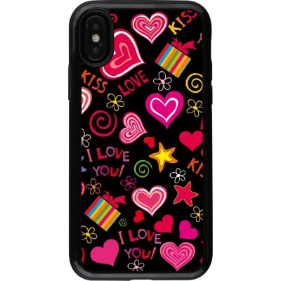 Coque iPhone X / Xs - Hybrid Armor noir Valentine 2023 love symbols