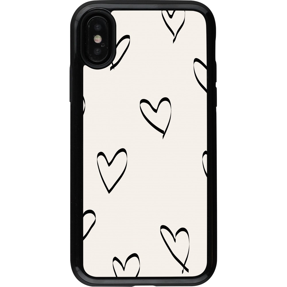 Coque iPhone X / Xs - Hybrid Armor noir Valentine 2023 minimalist hearts