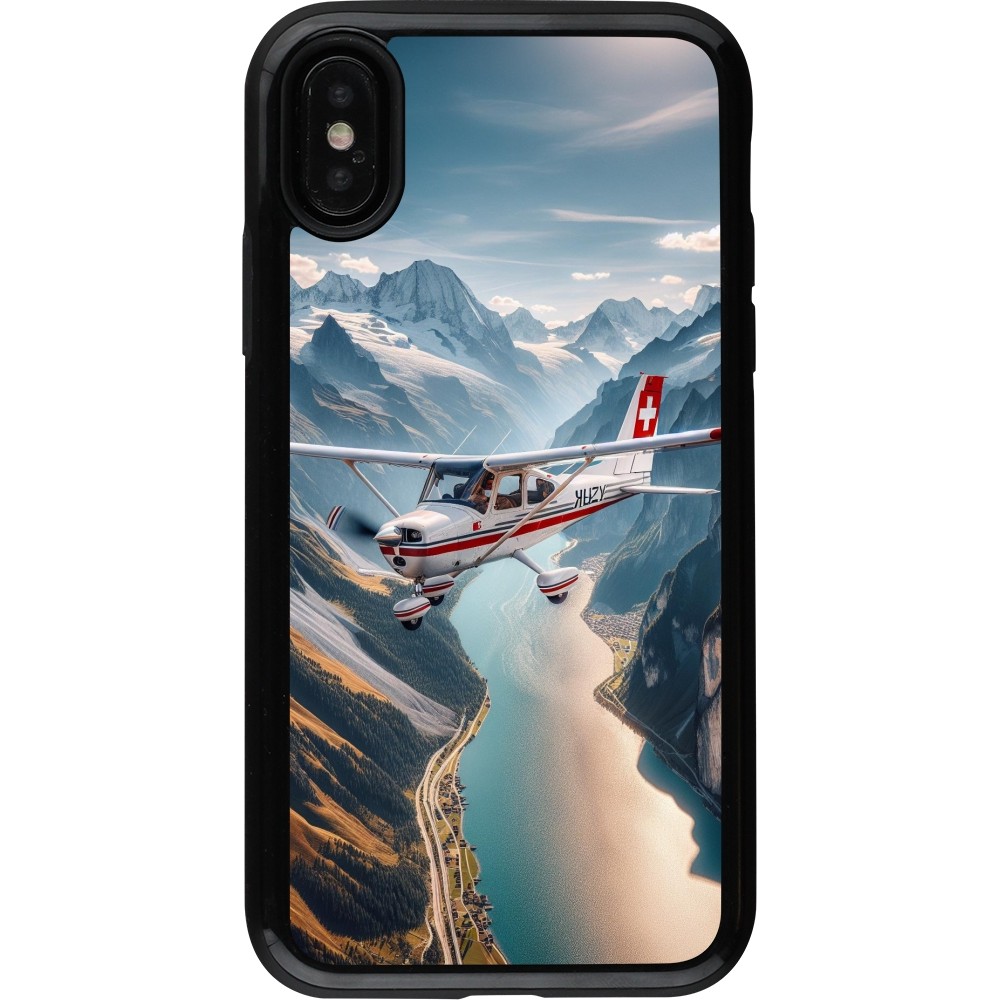 Coque iPhone X / Xs - Hybrid Armor noir Vol Alpin Suisse