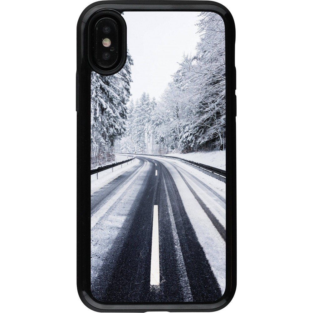 Coque iPhone X / Xs - Hybrid Armor noir Winter 22 Snowy Road