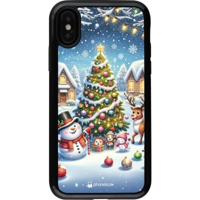 Coque iPhone X / Xs - Hybrid Armor noir Noël 2023 bonhomme de neige et sapin