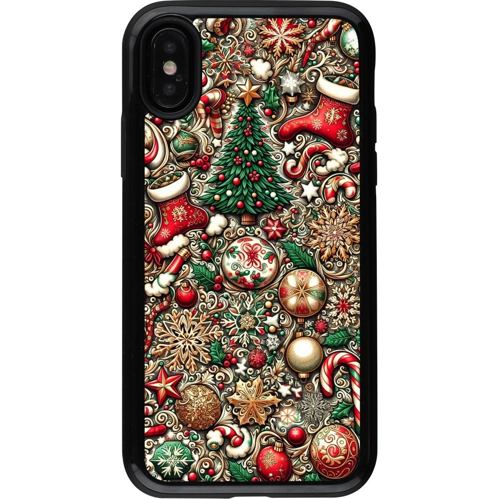 Coque iPhone X / Xs - Hybrid Armor noir Noël 2023 micro pattern