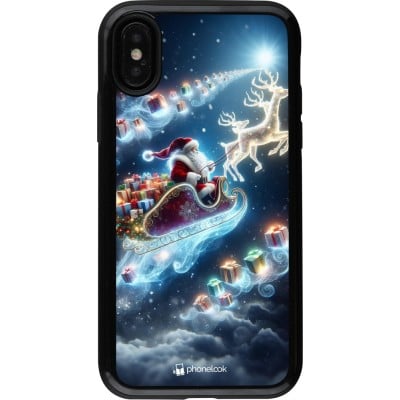 Coque iPhone X / Xs - Hybrid Armor noir Noël 2023 Père Noël enchanté