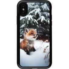 Coque iPhone X / Xs - Hybrid Armor noir Noël 2023 Renardeau sapin