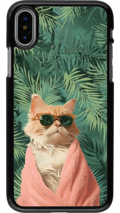 Coque iPhone X / Xs - Cat Summer Palms