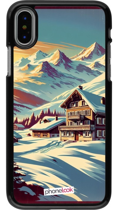 Coque iPhone X / Xs - Chalet montagne enneigée