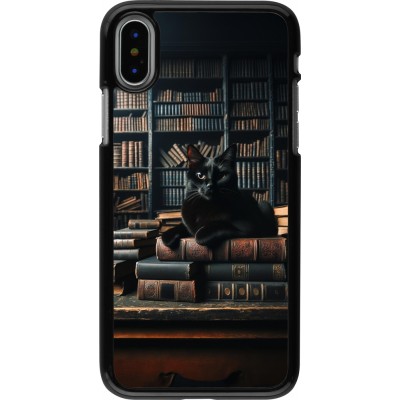 Coque iPhone X / Xs - Chat livres sombres