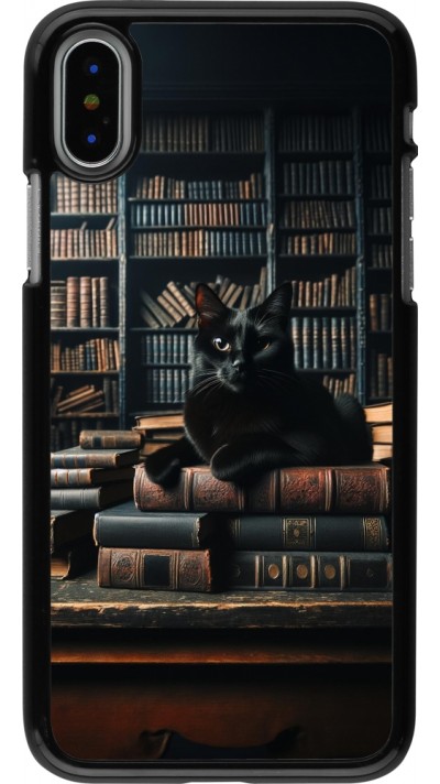 Coque iPhone X / Xs - Chat livres sombres