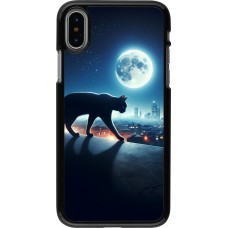 Coque iPhone X / Xs - Chat noir sous la pleine lune