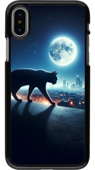 Coque iPhone X / Xs - Chat noir sous la pleine lune