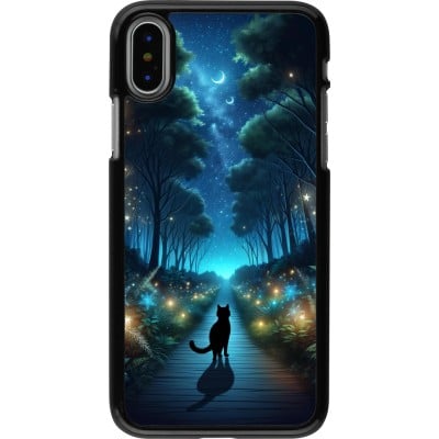 Coque iPhone X / Xs - Chat noir promenade