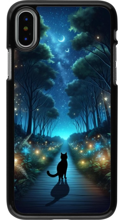 Coque iPhone X / Xs - Chat noir promenade