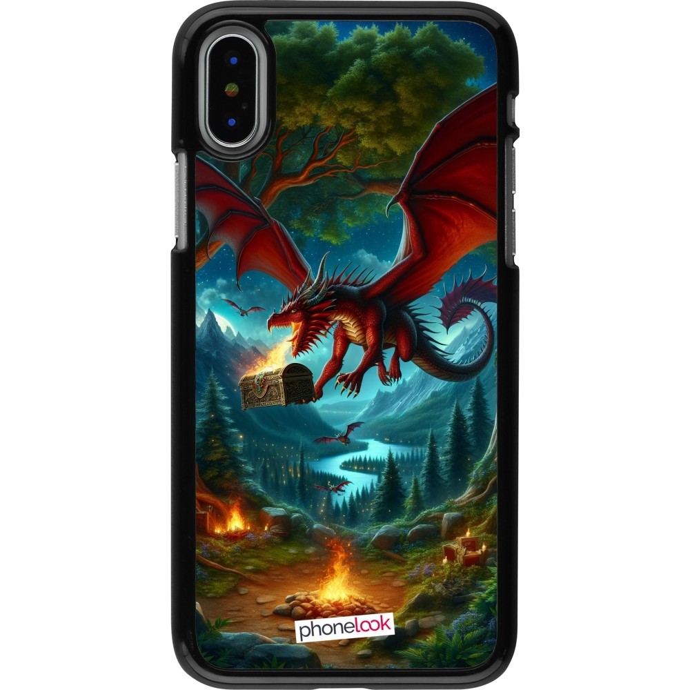 Coque iPhone X / Xs - Dragon Volant Forêt Trésor