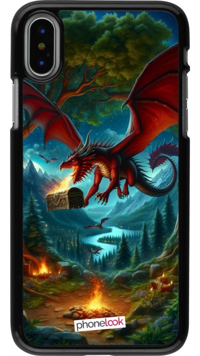 Coque iPhone X / Xs - Dragon Volant Forêt Trésor