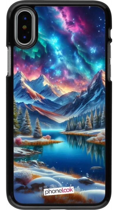 Coque iPhone X / Xs - Fantasy Mountain Lake Sky Stars