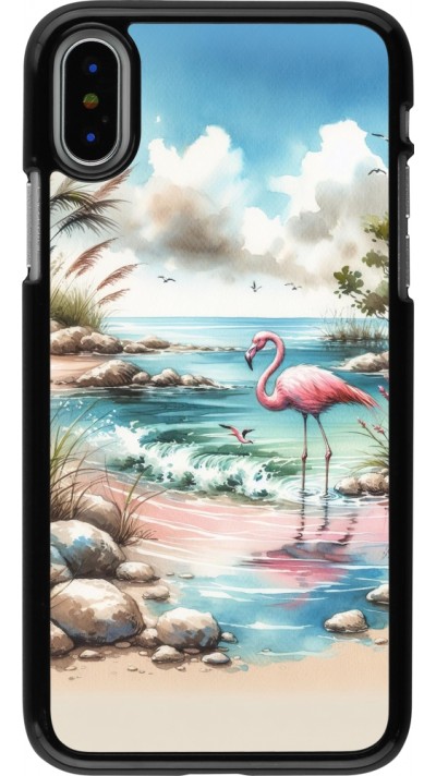 Coque iPhone X / Xs - Flamant rose aquarelle