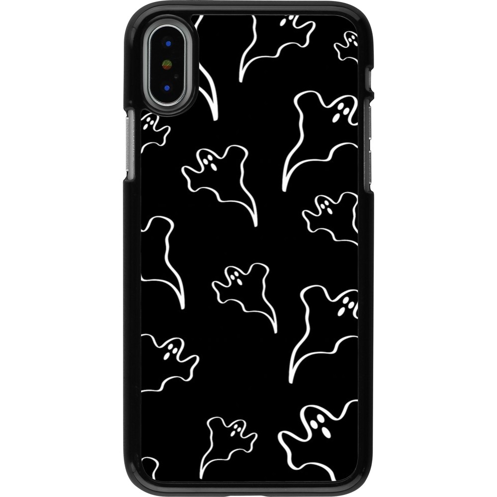 Coque iPhone X / Xs - Halloween 2024 black and white ghosts