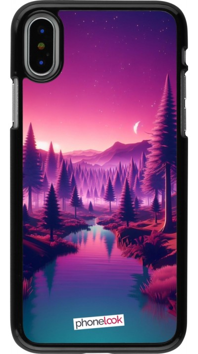 Coque iPhone X / Xs - Paysage Violet-Rose