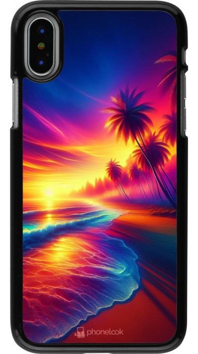 Coque iPhone X / Xs - Plage coucher soleil flashy