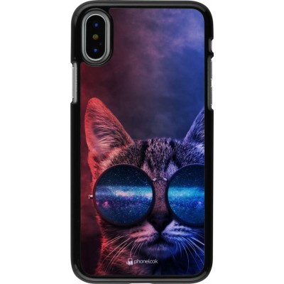 Coque iPhone X / Xs - Red Blue Cat Glasses