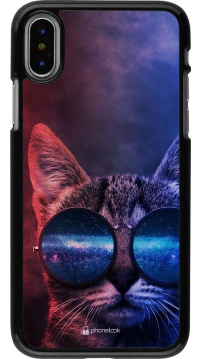 Coque iPhone X / Xs - Red Blue Cat Glasses