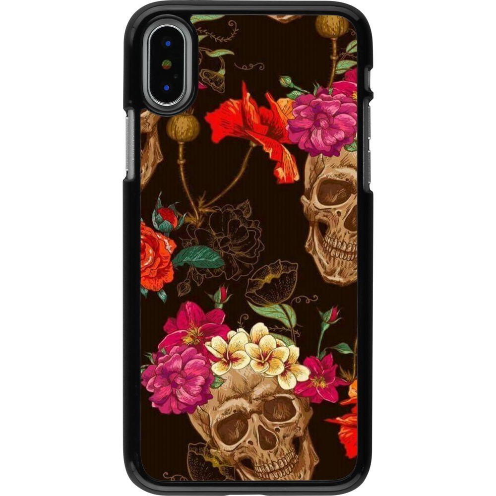 Coque iPhone X / Xs - Skulls and flowers