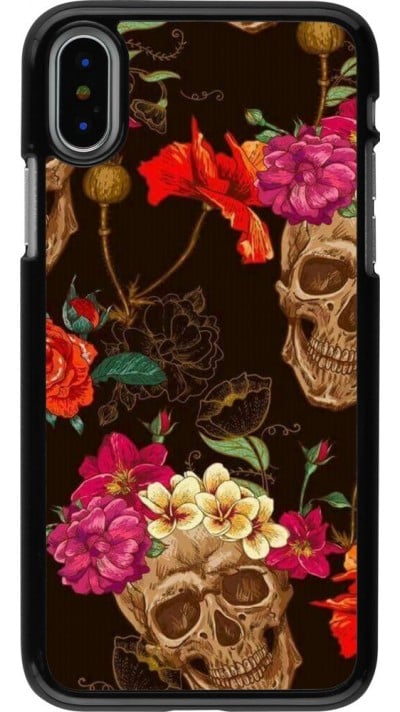 Coque iPhone X / Xs - Skulls and flowers