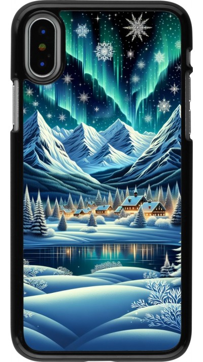 Coque iPhone X / Xs - Snowy Mountain Village Lake night