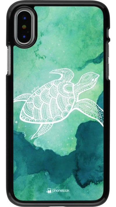 Coque iPhone X / Xs - Turtle Aztec Watercolor