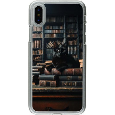 Coque iPhone X / Xs - Plastique transparent Chat livres sombres