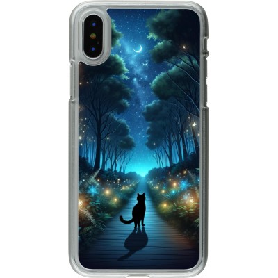 Coque iPhone X / Xs - Plastique transparent Chat noir promenade